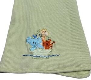 Spasilk Waffle Weave Green Baby Blanket Animals Noahs Ark Tiger Elephant Giraffe